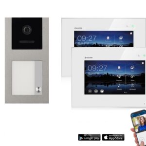 BALTER EVO Aufputz Video Türsprechanlage 2-Draht BUS für 1-Familienhaus 2 x 7" WiFi Touchscreen Monitor und Hauptstromverteiler (Türstation Farbe : Grau)