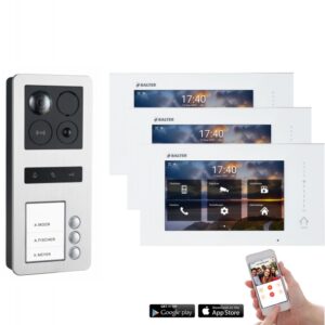 WLAN Video Türsprechanlage in Aufputzform mit Smartphone App für 3 Familienhaus mit Bewegungsmelder, 3x Monitore, Balter ERA WLAN