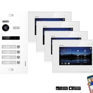 WLAN Video Türsprechanlage BALTER EVO 2-Draht BUS für 4-Familienhaus in Weiß
