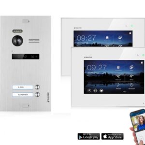 WLAN Video Türsprechanlage BALTER EVO 2-Draht BUS Komplettsystem für 2-Familienhaus (Innenstation Farbe: Schwarz / Türstation Farbe : Karbon-Silver)