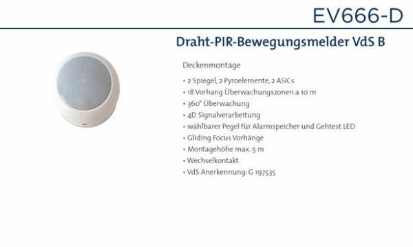 Daitem EV666-D Draht-PIR-Bewegungsmelder VdS B