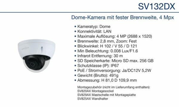 Daitem SV132DX 4MP Domekamera, feste Brennweite