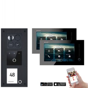 Balter ERA Video Haussprechanlage mit Fingerprint für 1 Familienhaus mit 2x 7" Monitor (Innenstation Farbe: Schwarz / Türstation Farbe : Schwarz / RFID Schlüssel: 16)