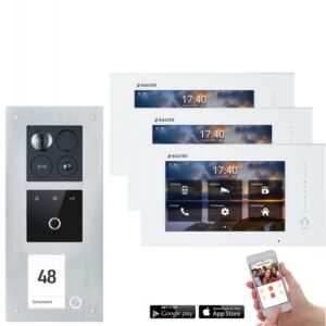 Balter ERA Video Türsprechanlage mit Fingerprint für 1 Familienhaus mit 3x 7" Monitor (Innenstation Farbe: Schwarz / Türstation Farbe : Silber / RFID Schlüssel: 20)
