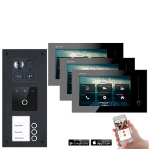 Balter ERA Video Sprechanlage mit Fingerprint, RFID für 3 Familienhaus (Innenstation Farbe: Schwarz / RFID Schlüssel: 6 / Türstation Farbe : Silber)