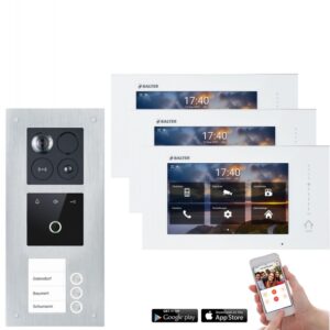 Balter ERA Video Gegensprechanlage mit Fingerprint, RFID für 3 Familienhaus (Innenstation Farbe: Schwarz / RFID Schlüssel: 10 / Türstation Farbe : Silber)